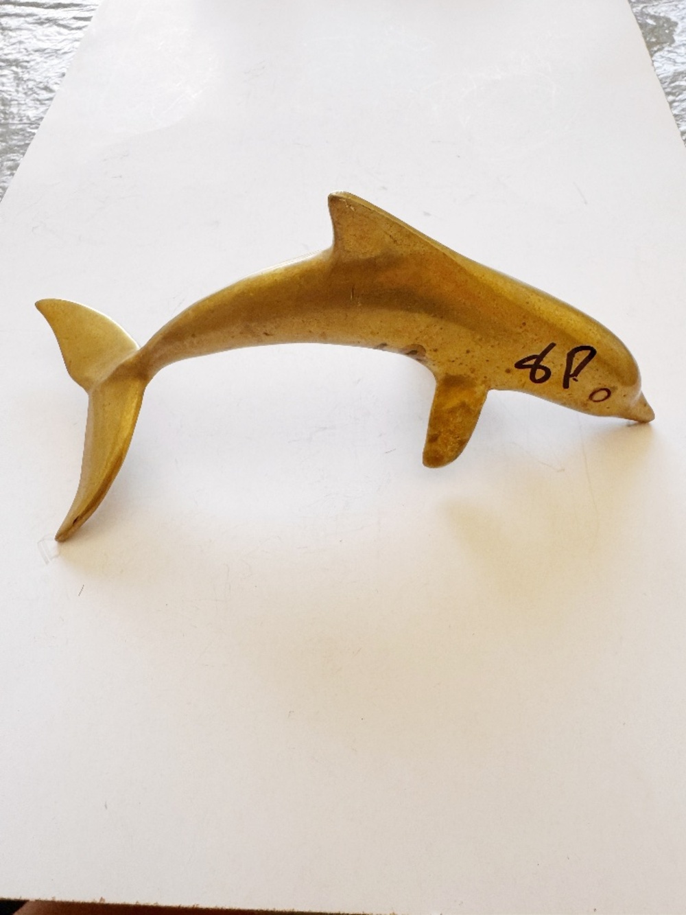 Vintage 1970s Solid Brass Dolphin Statue Sculpture Mid Century Coastal Decor 7.5